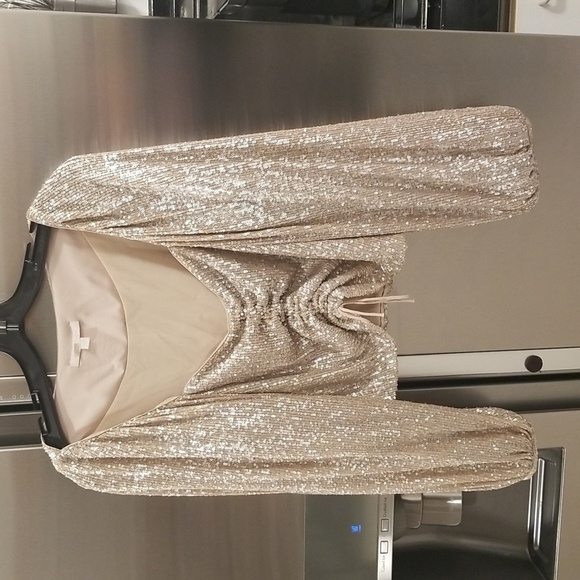 💕JONATHAN SIMKAI💕 Sequin Ruched Front Top ~ Champagne Medium - Picture 6 of 10